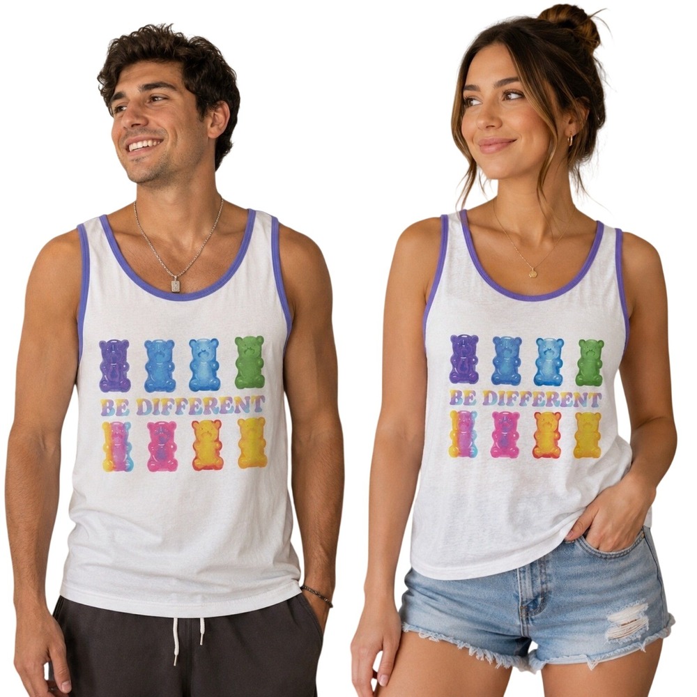 Pride Threadless Be Different‎ Gummy Bear Ringer Tank Top Unisex XS
